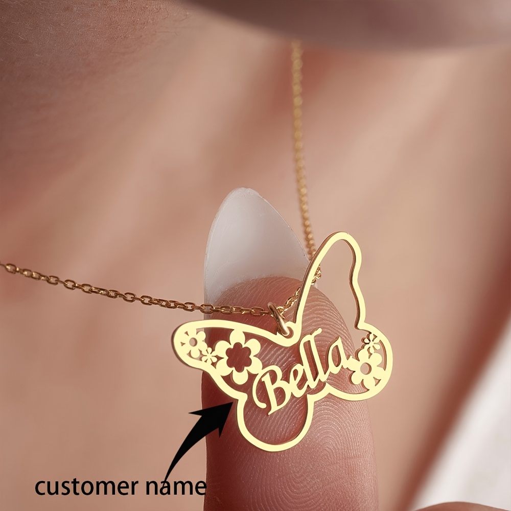 Personalized Butterfly Flower Pendant Necklace — Unique Gift